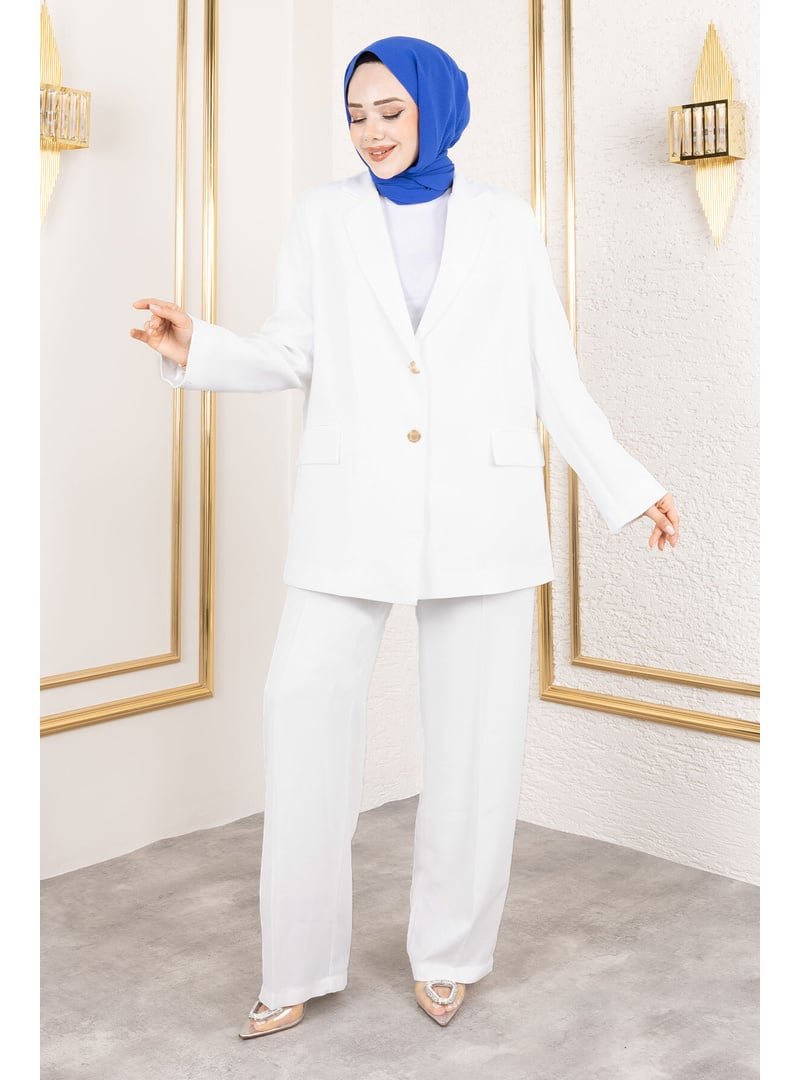 Tesettür Dünyası Beyaz Premium Blazer Takım