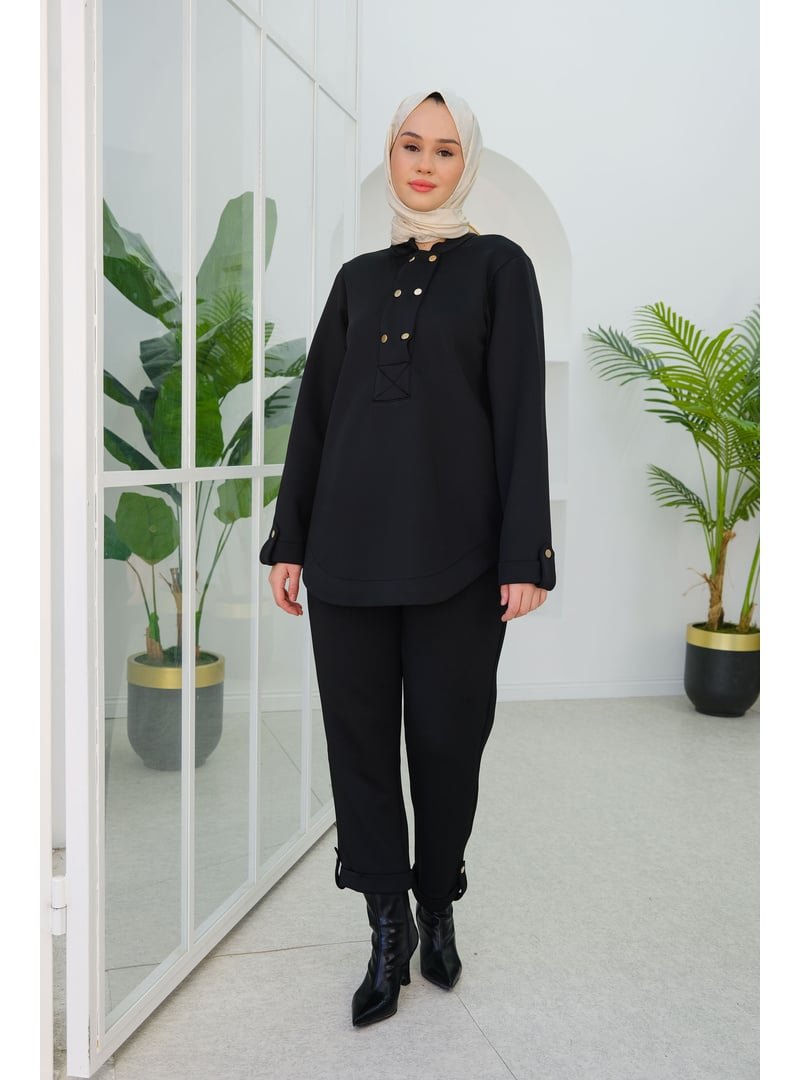 Locco Moda Siyah Düğme Detaylı Oval Kesim İkili Takım