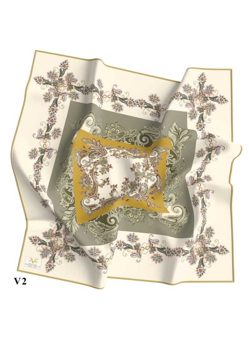 19v69 ITALIA Dantel Desen İtalyan Şifon Seri Eşarp Askısı İle Birlikte 110x110 Cm ** Krem Haki