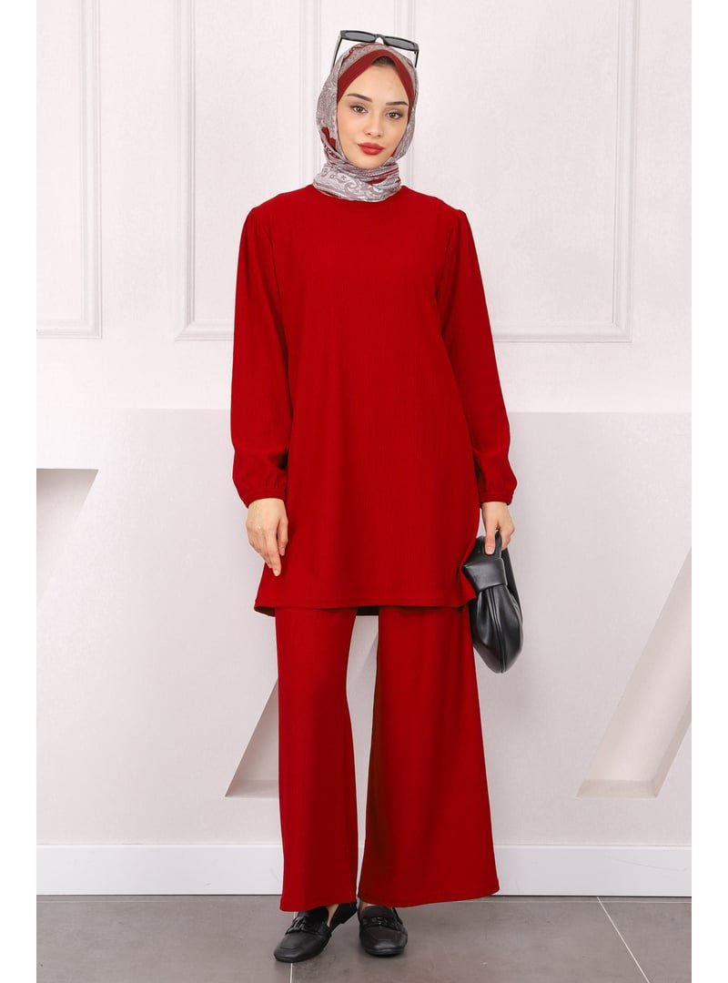 İmaj Butik Bordo Bürümcük Tunik Pantolonlu Takım