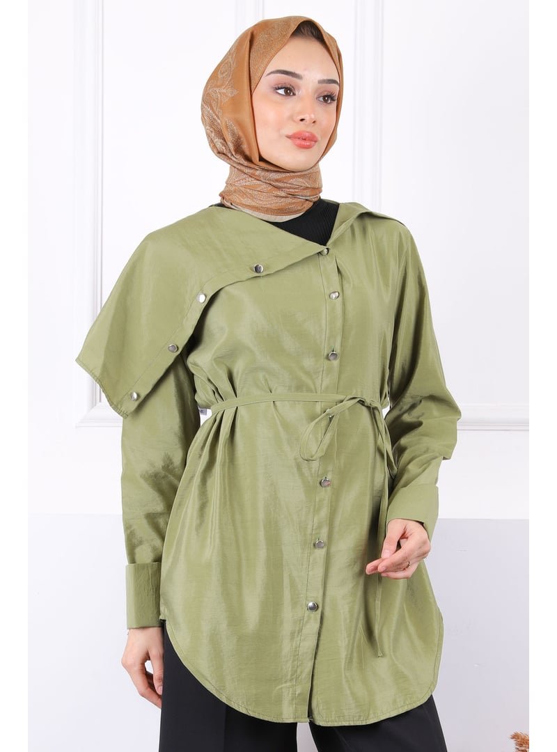 İmaj Butik Haki Yaka Detaylı Modal Tunik
