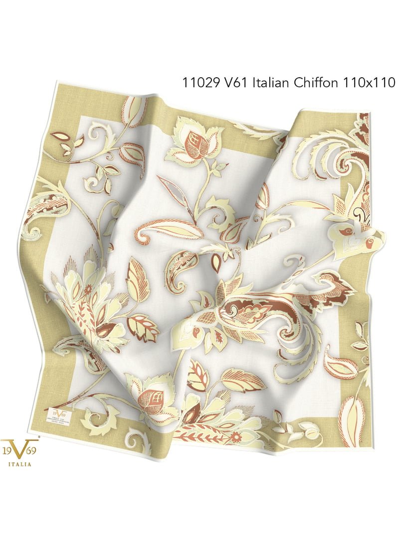 19v69 ITALIA Sarı Desenli İtalyan Şifon Eşarp Askısı İle Birlikte 110x110 Cm