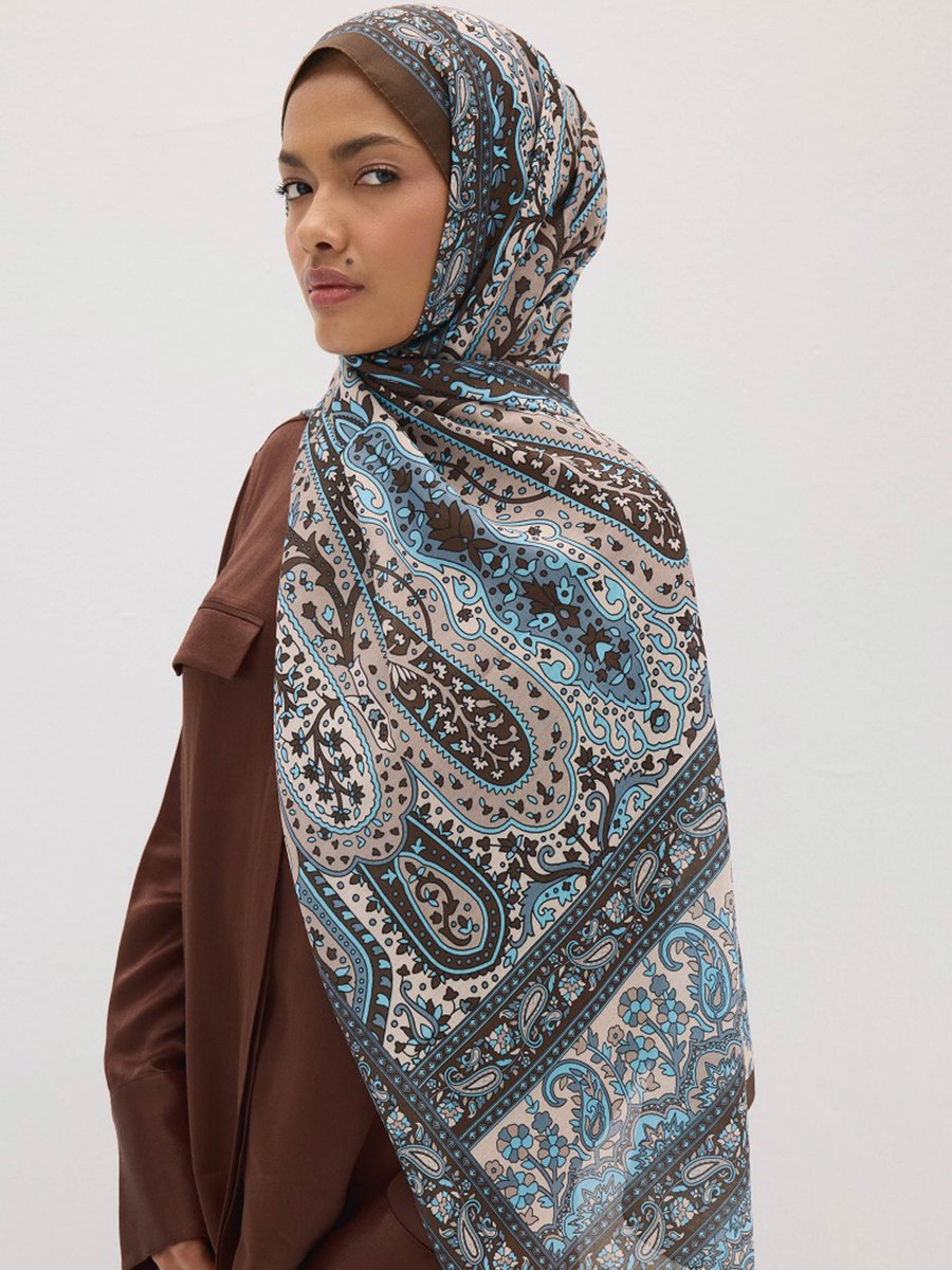 Camellia Scarfs Şal Kahverengi Mavi
