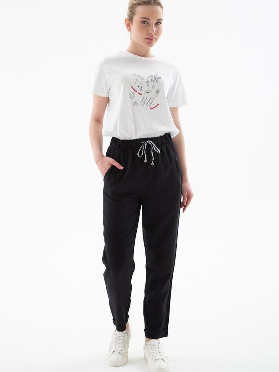 Fashion Friends Siyah Beli Lastikli Pantolon