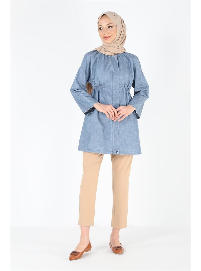 Plistre 2075_fermuarlı Oversize Kot Ceket
