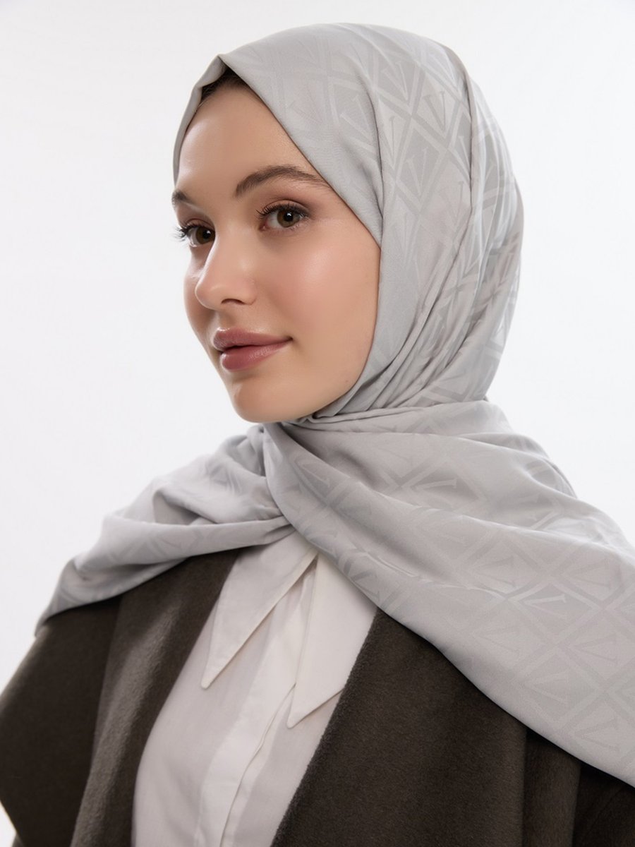 Camellia Scarfs Gümüş Rengi İpeksi Jakar V Desen Şal