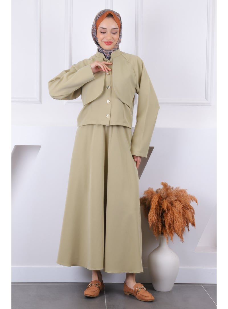 İmaj Butik Yeşil Ön Düğmeli Ceket Etekli Takım