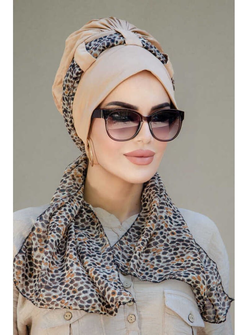AİŞE TESETTÜR Desen Fularlı Bone