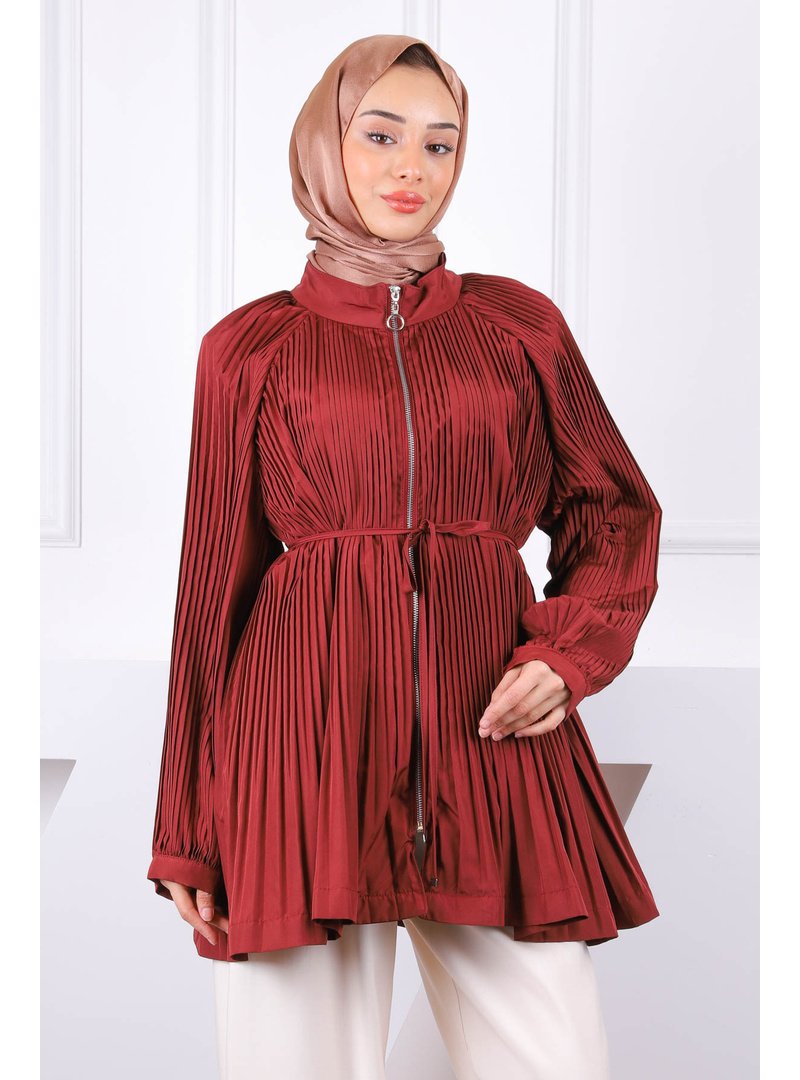 İmaj Butik Bordo Piliseli Fermuarlı Ceket