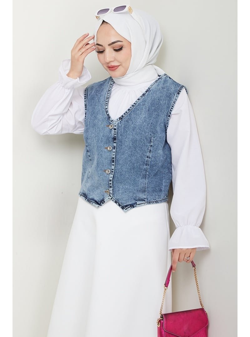 Bestenur Açık Mavi Asyel Kot Yelek