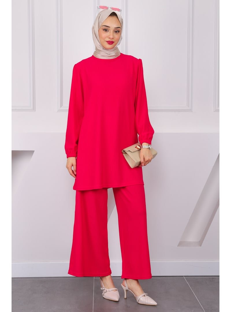 İmaj Butik Fuşya Bürümcük Tunik Pantolonlu Takım