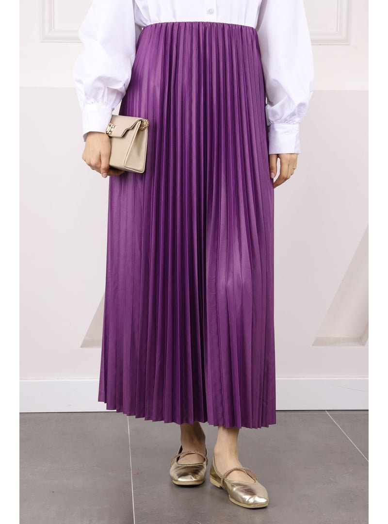 İmaj Butik Mor Bel Lastikli Piliseli Etek