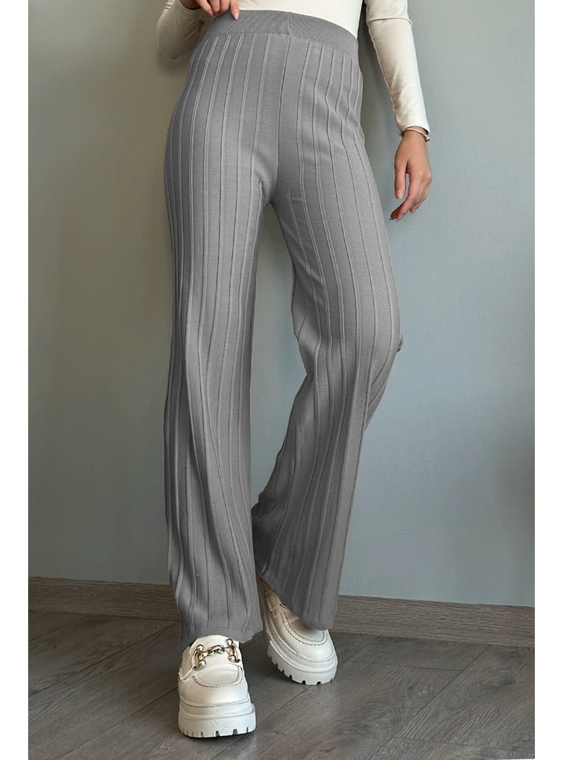 InStyle Kalın Fitilli Gri Triko Pantolon