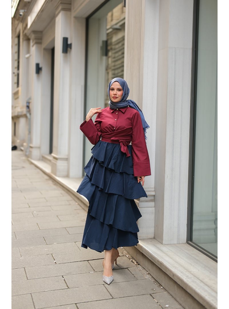Locco Moda Lacivert Kat Kat Valonlu Etek