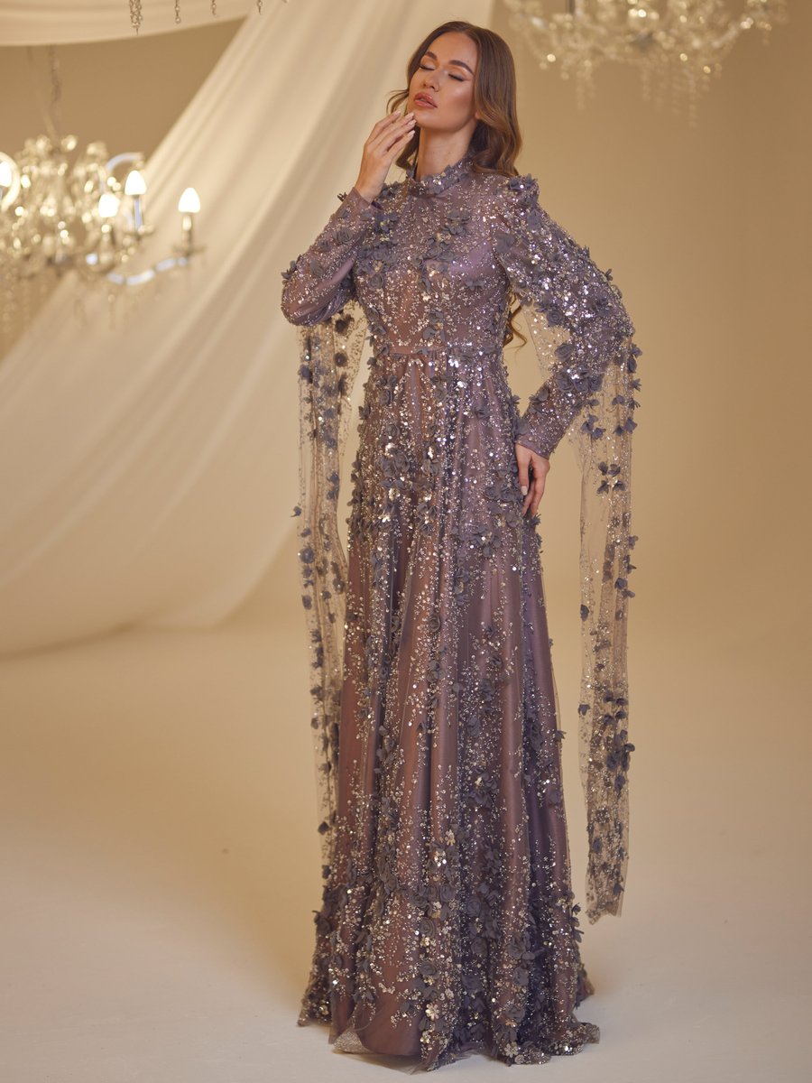 Burak Baran Fashion Mürdüm Afife Abiye Elbise