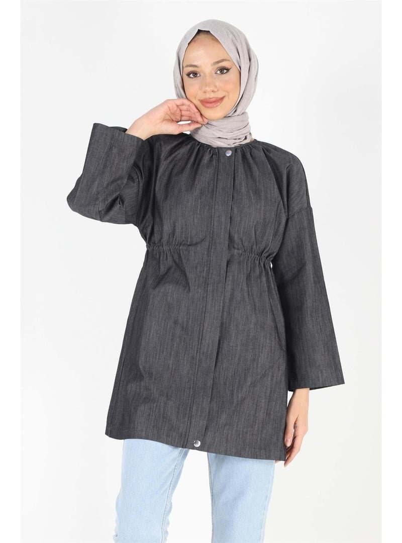 Plistre 2075_fermuarlı Oversize Kot Ceket