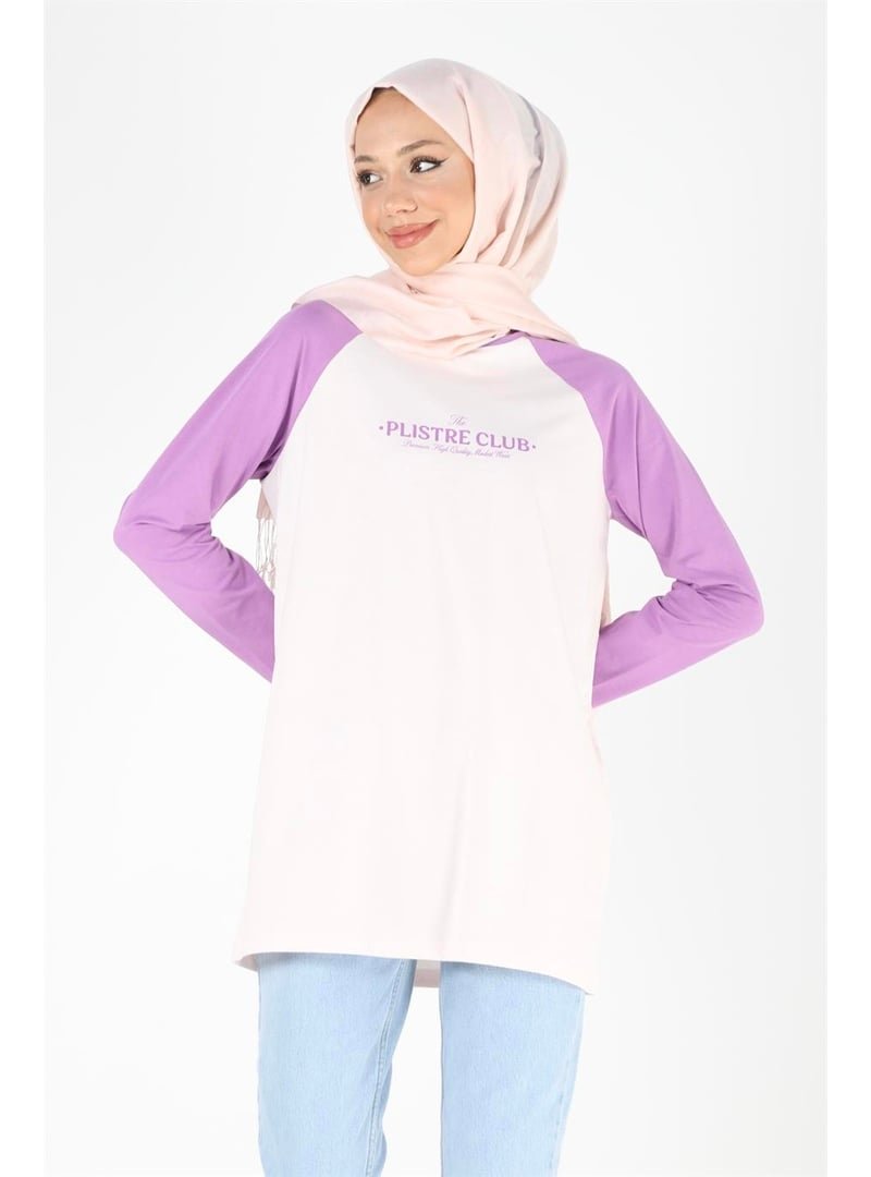 Plistre 2097_baskılı Reglan Kollu Örme Tunik