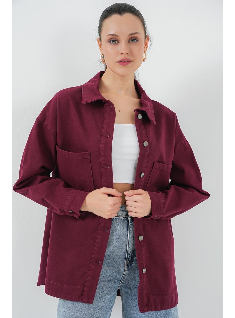 Bigdart Bordo Oversize Gabardin Gömlek Ceket