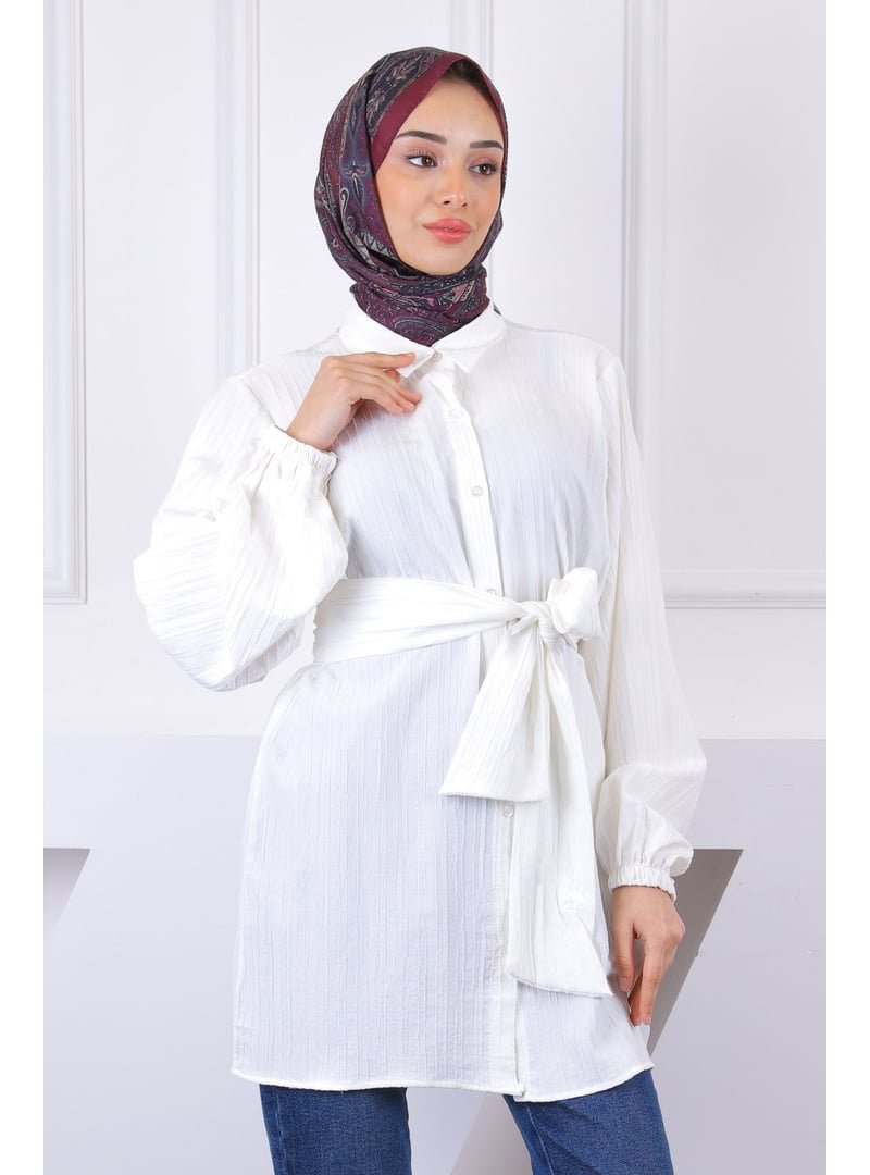 İmaj Butik Ekru Bel Kuşaklı Tunik