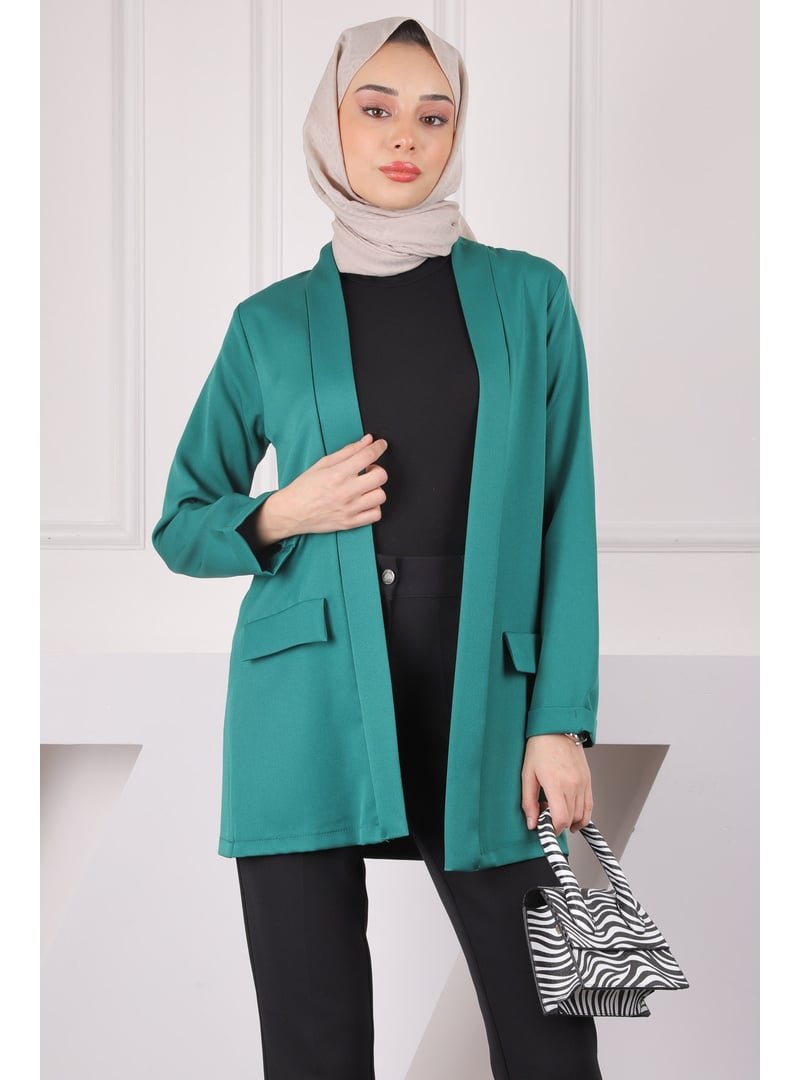 İmaj Butik Zümrüt Yeşili Şal Yaka Krep Ceket