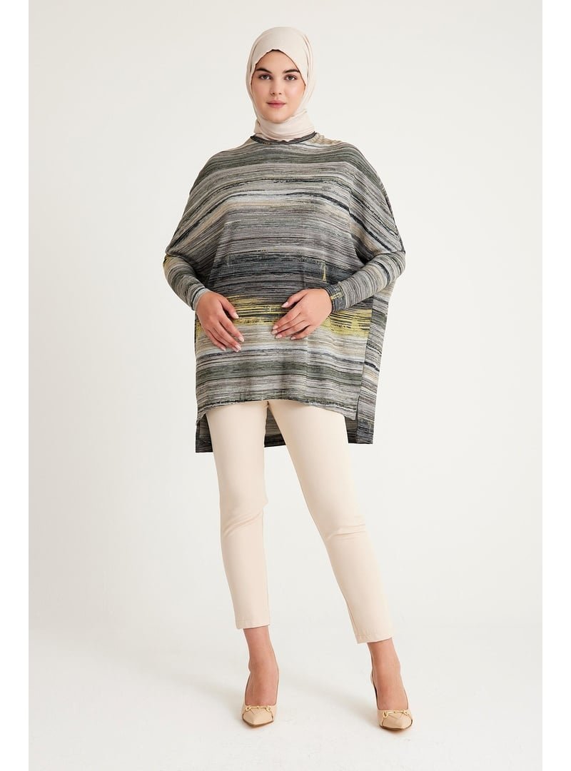 Plistre 2235_desenli Yırtmaçlı Oversize Tunik