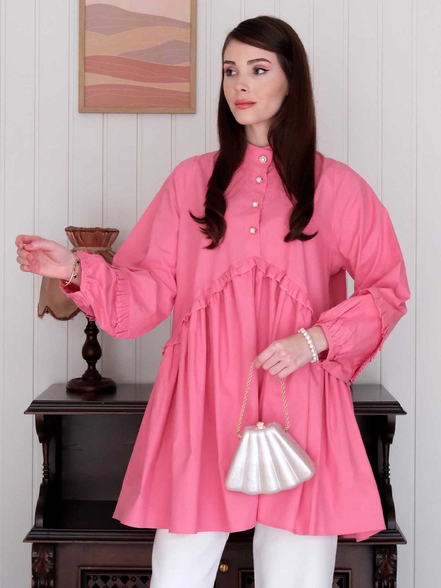 Ceylan Otantik Pembe İnci Detaylı Robalı Tunik
