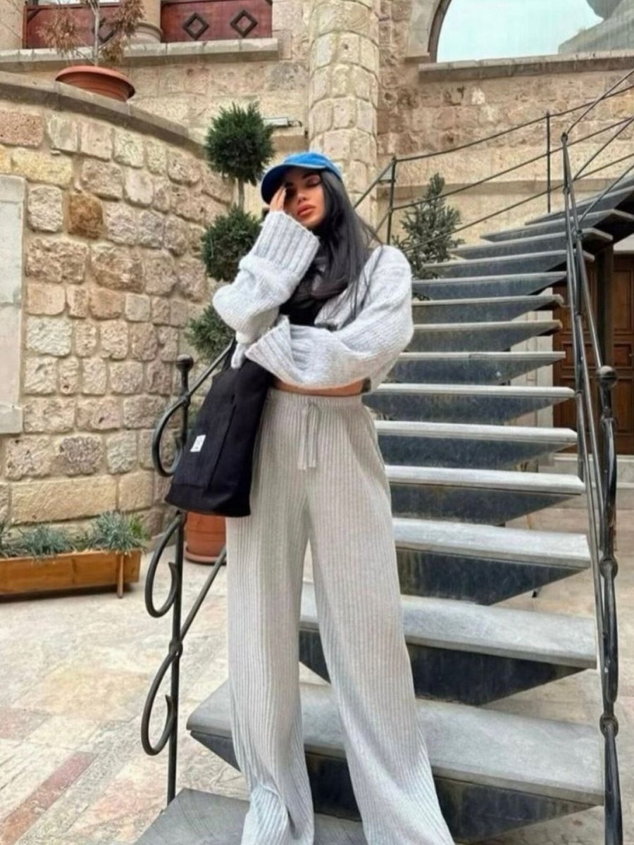 Rabi Shine Gri Palazzo Beli Lastikli Salaş Dökümlü Fitlli Pantolon