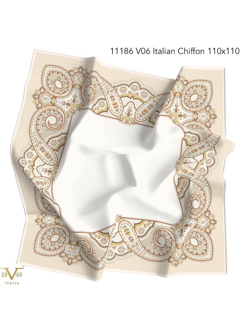 19v69 ITALIA Vizon Desenli İtalyan Şifon Seri Eşarp Askısı İle Birlikte 110x110 Cm