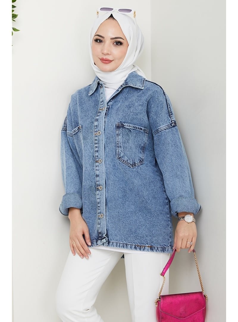 Bestenur Açık Mavi Aysila Oversize Kot Ceket