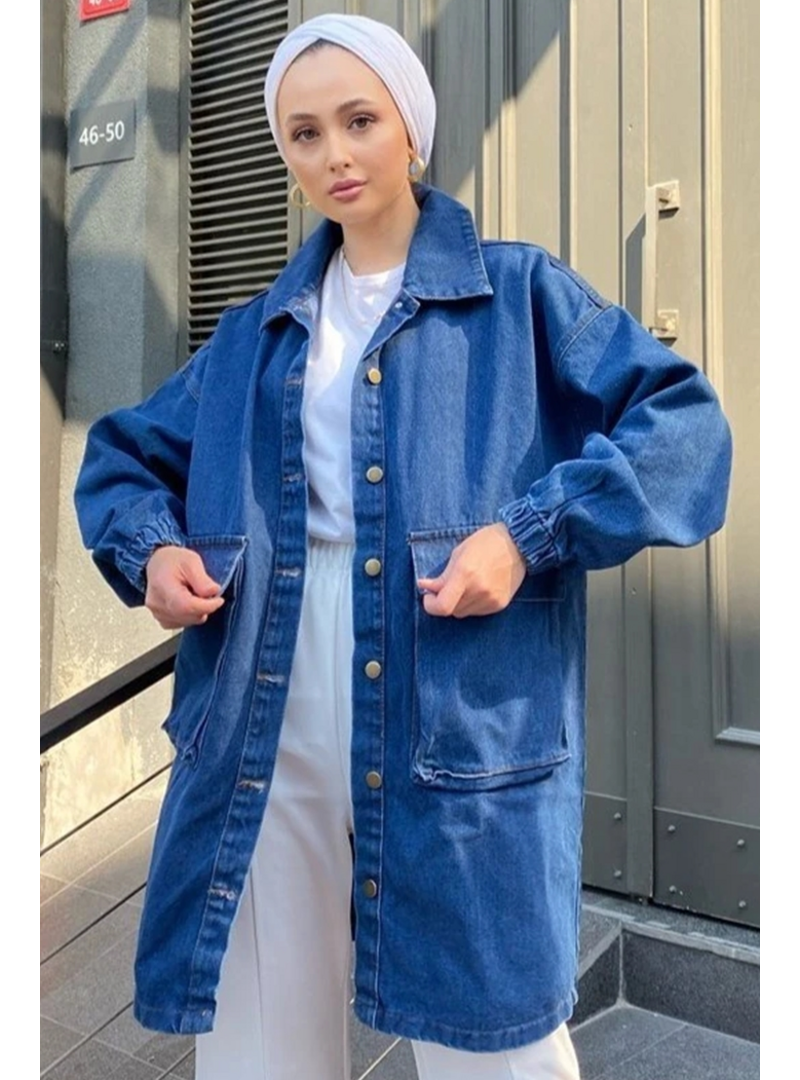 Bestenur Mavi Oversize Cepli Kot Ceket