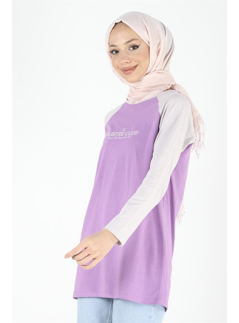 Plistre 2097_baskılı Reglan Kollu Örme Tunik