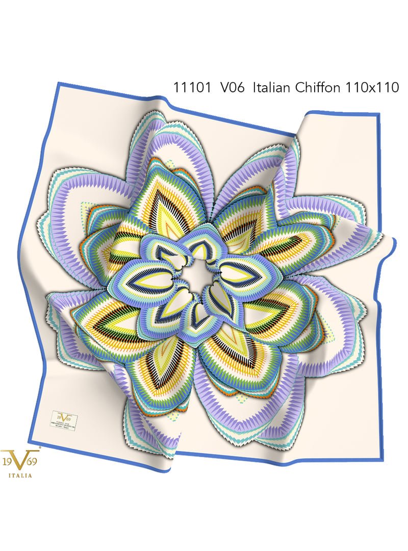 19v69 ITALIA İndigo Desenli İtalyan Şifon Seri Eşarp Askısı İle Birlikte 110x110 Cm