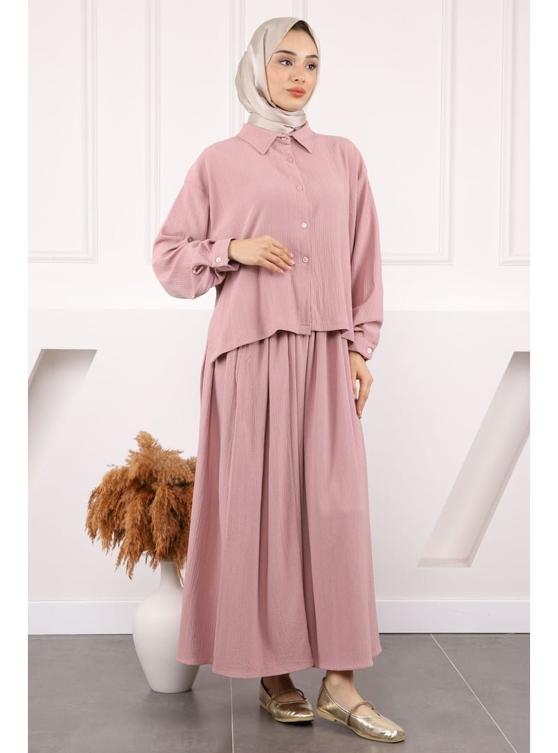 İmaj Butik Gül Kurusu Ön Kısa Arka Uzun Gömlek Etek Bürümcük Takım