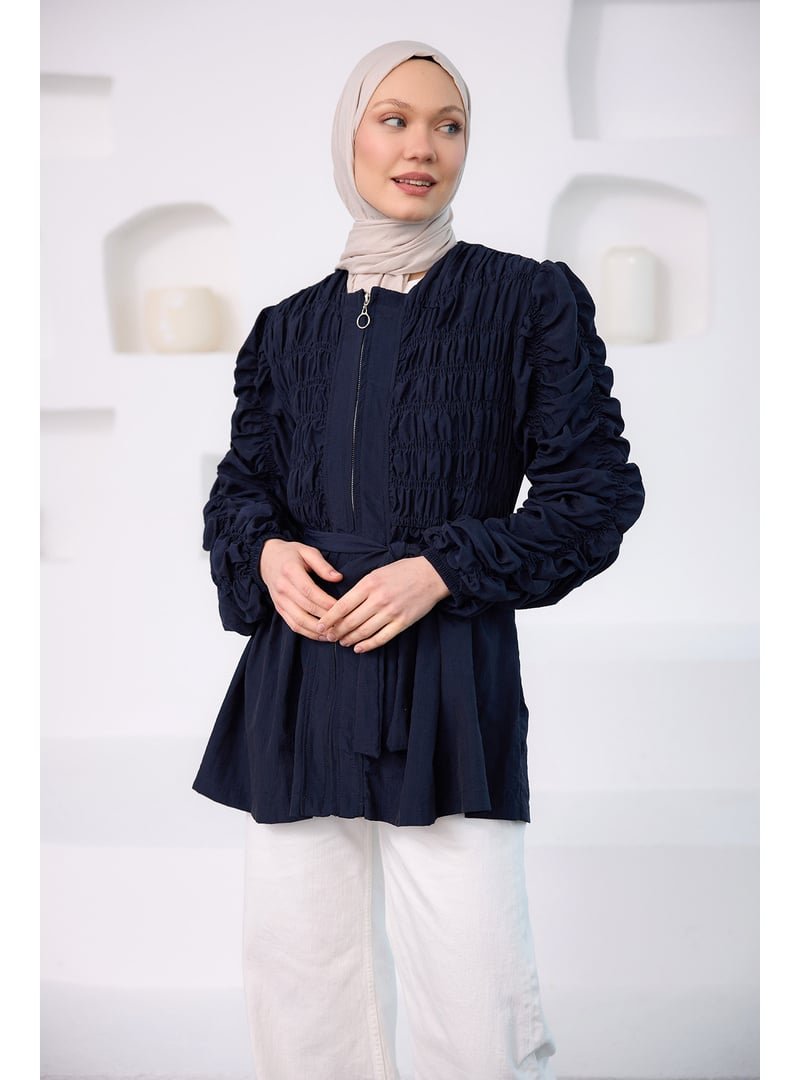 Locco Moda Siyah Büzgü Detaylı Fermuarlı Ceket