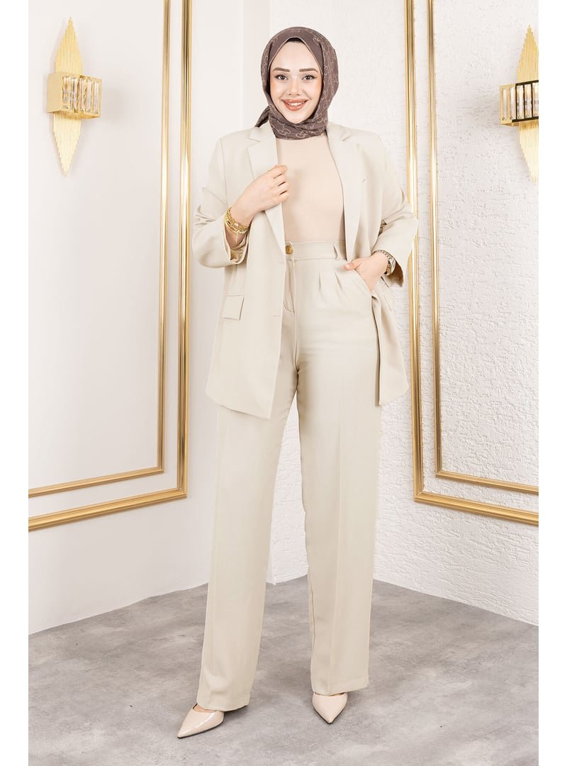 Tesettür Dünyası Bej Premium Blazer Takım