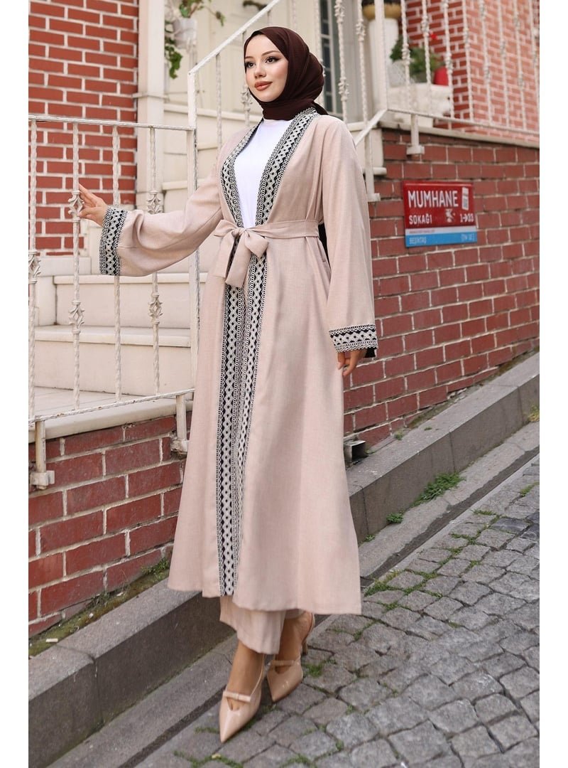 MISSVALLE Bej Etnik Desenli Kimono Takım