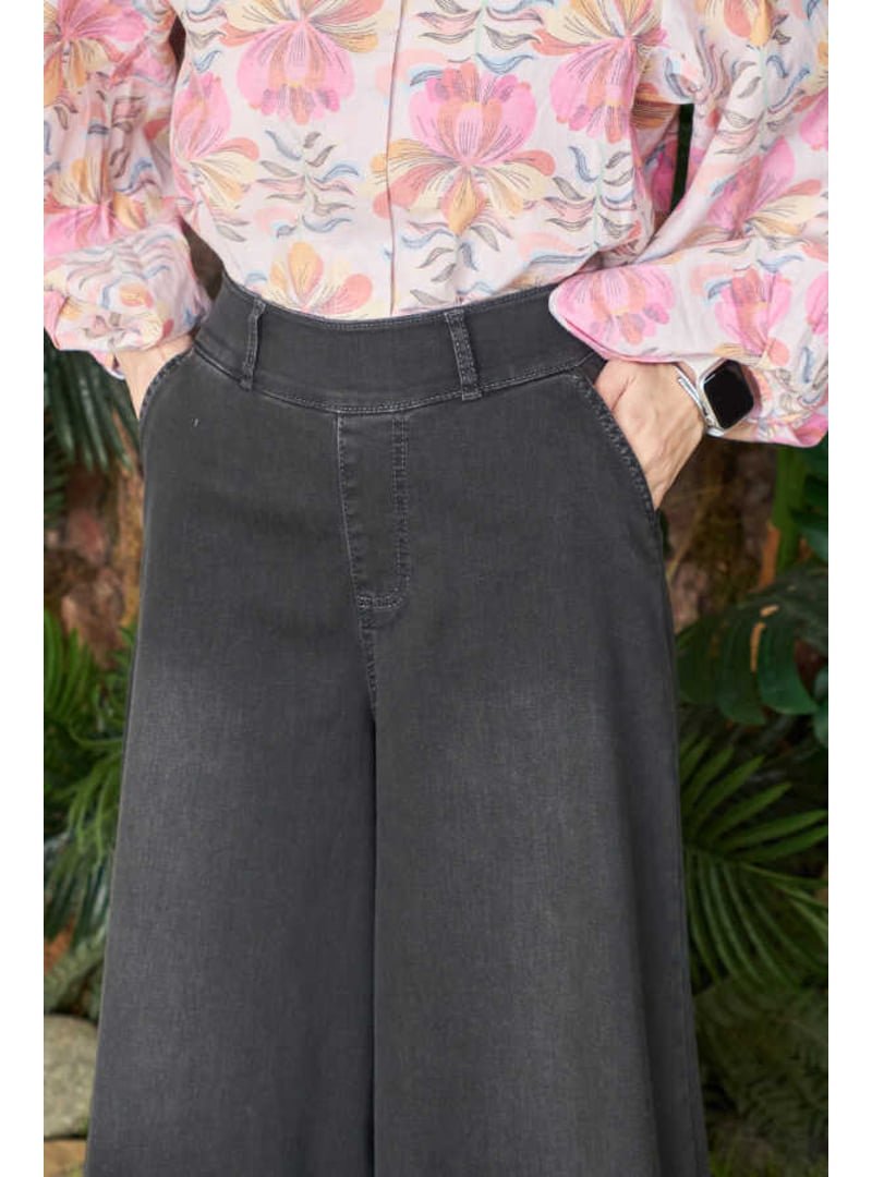Neways Füme Denim Bol Paça Pantolon Etek