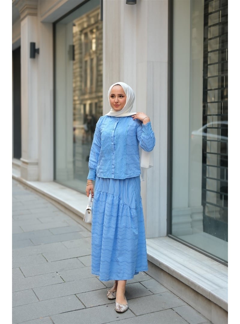 Locco Moda Mavi Güpür Detaylı Takım