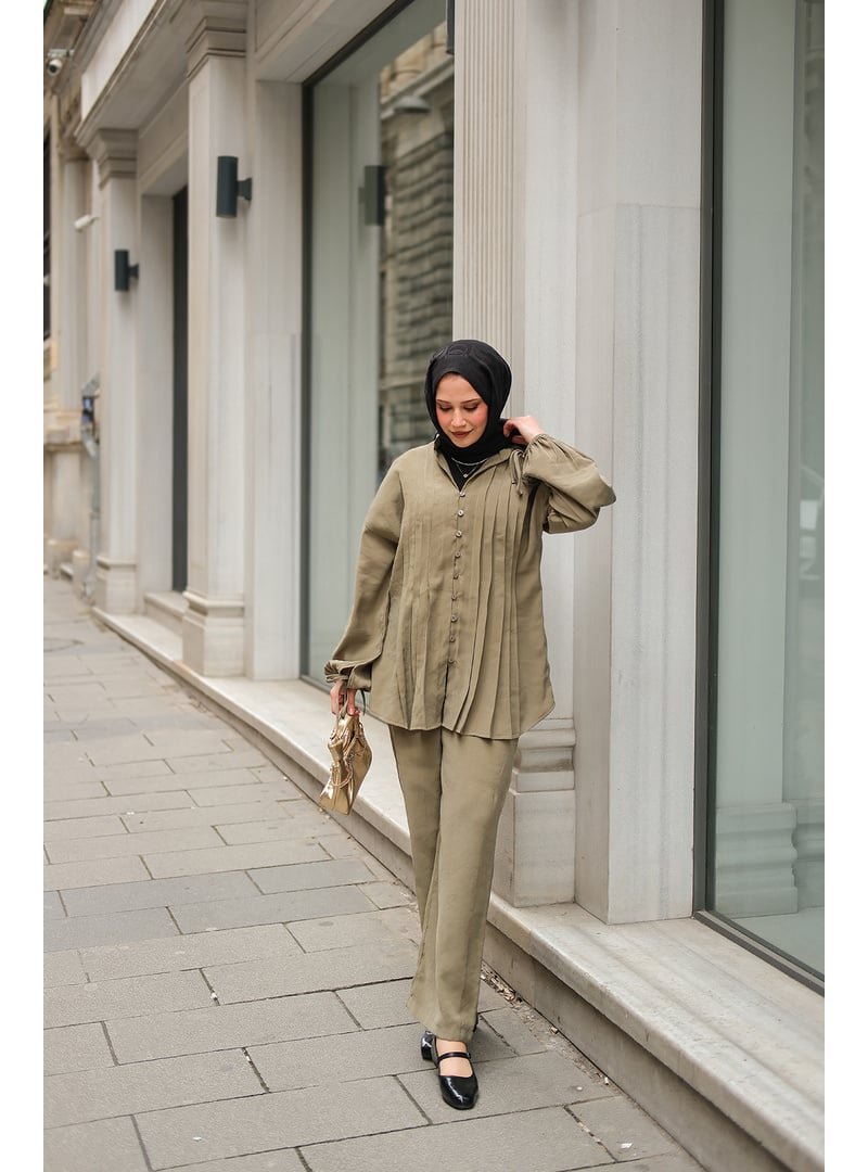 Locco Moda Süs Dikişli Büzgülü Takım Küf Yeşil