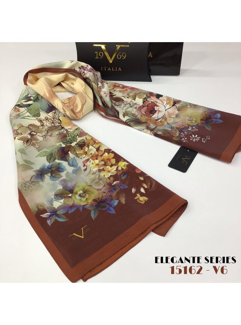 19v69 ITALIA Bej Çiçekli Desen Elegante Seri Viscon Şal Askısı İle Birlikte 75x200 Cm Mint Yeşil
