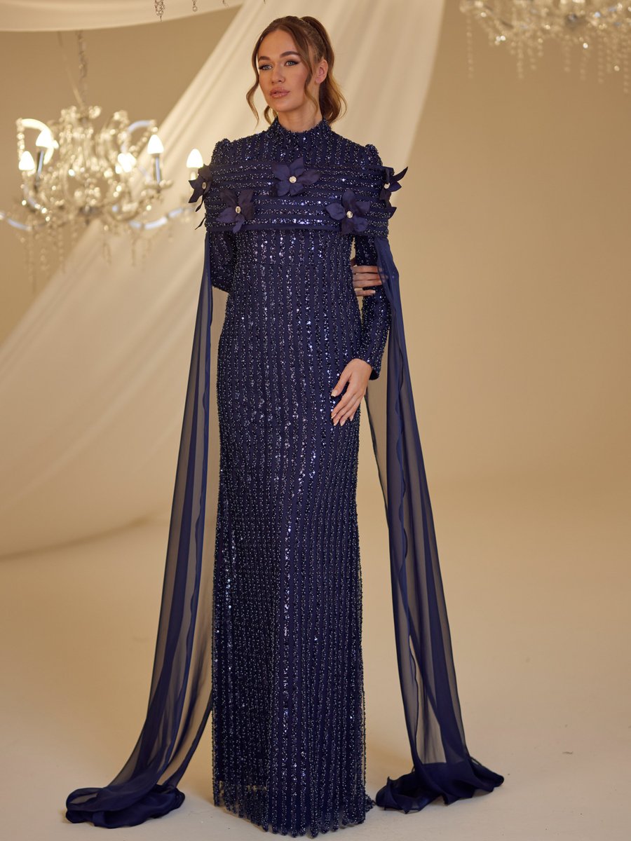 Burak Baran Fashion Lacivert Hafsa Abiye Elbise