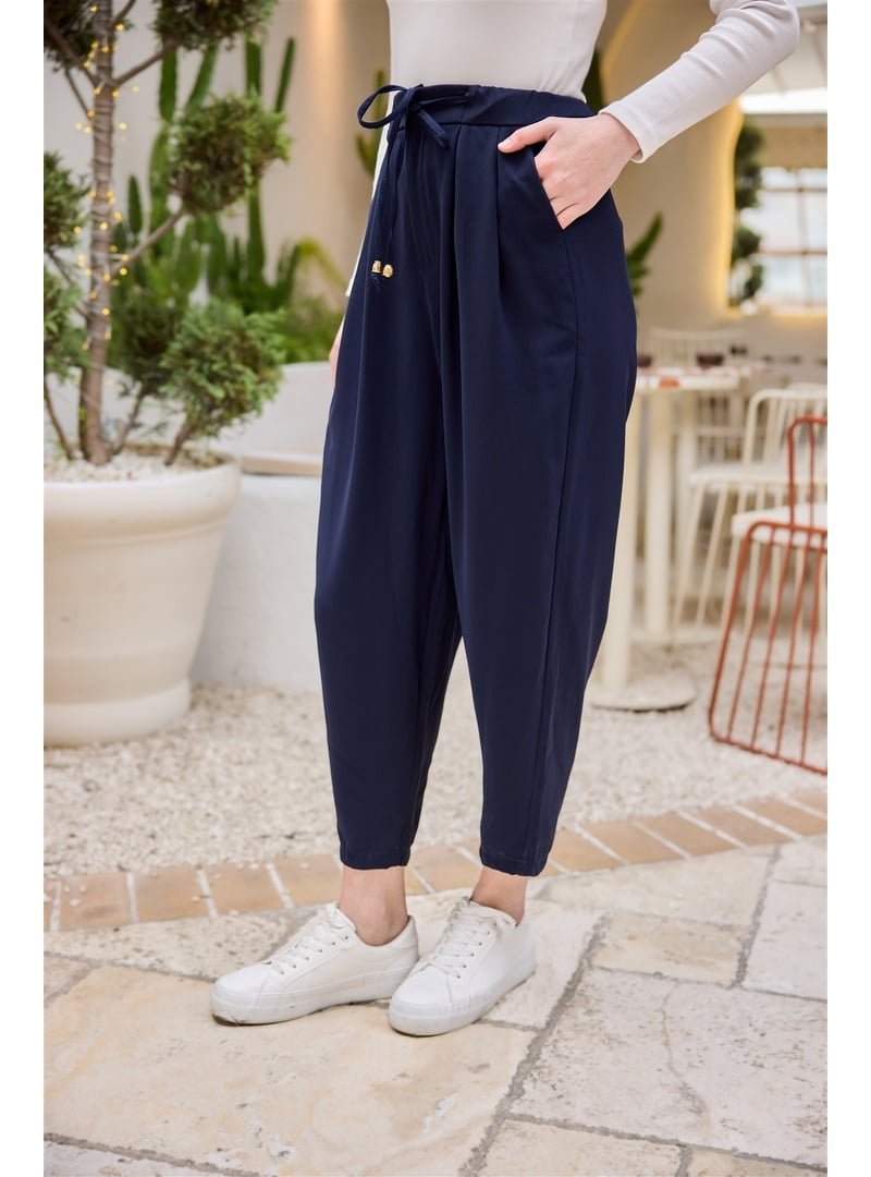 Locco Moda Lacivert Beli Lastikli Havuç Pantolon