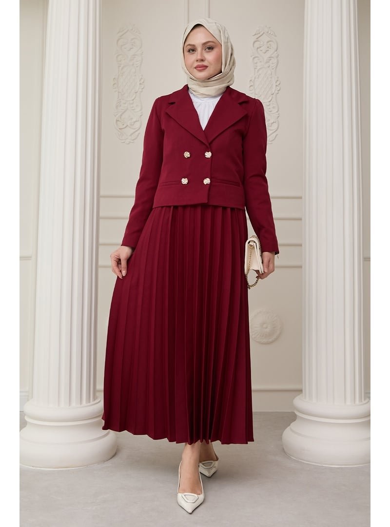 InStyle Bordo Piliseli Etekli Ceketli İkili Takım