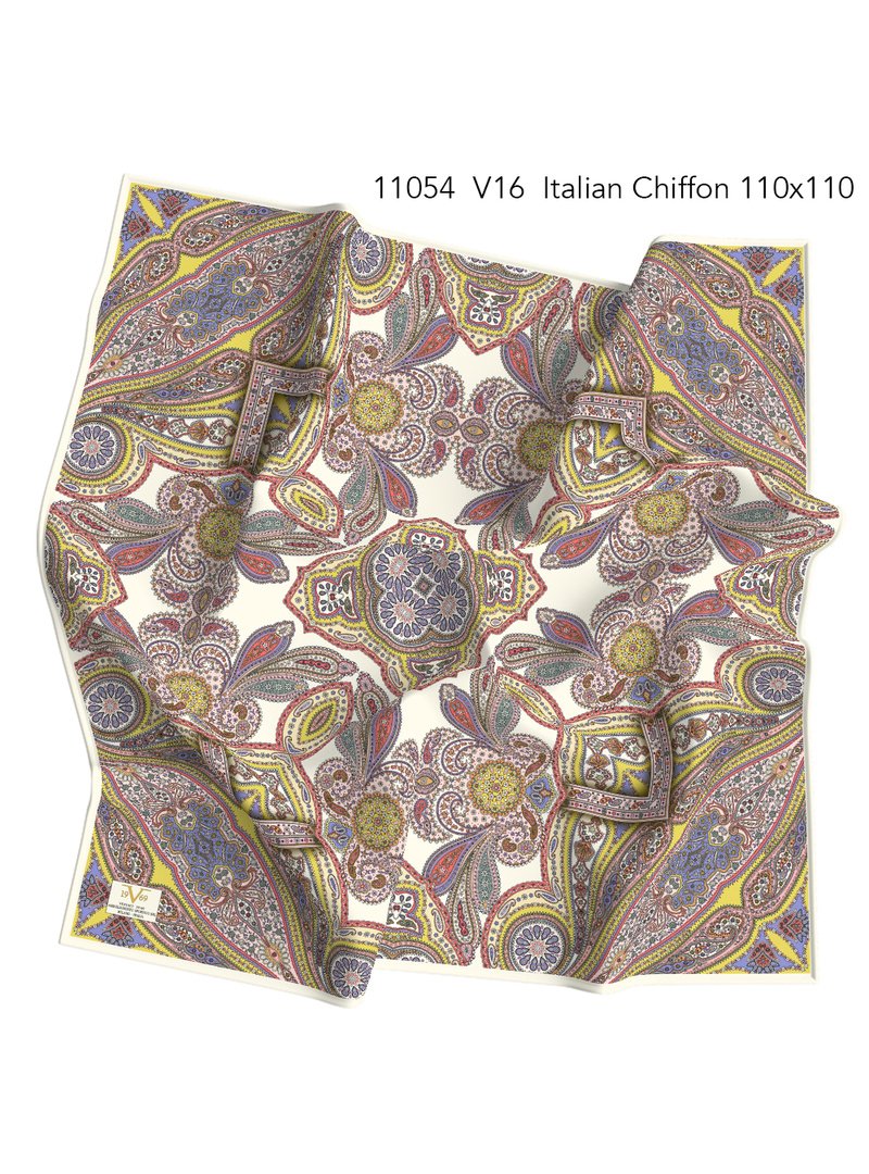 19v69 ITALIA Sarı Desenli İtalyan Şifon Eşarp Askısı İle Birlikte 110x110 Cm
