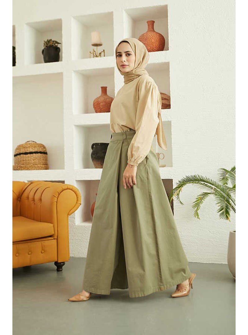 Neways Haki Denim Parça Boya Pantolon Etek