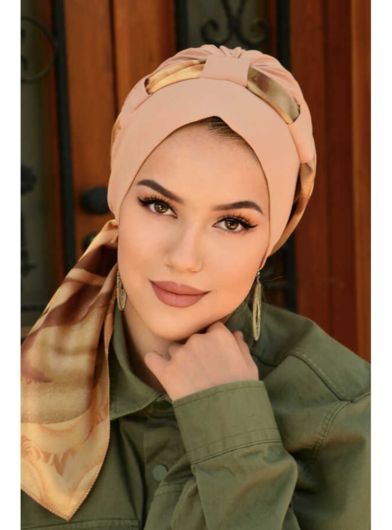 AİŞE TESETTÜR Gül Çiçek Desen Fularlı Bone