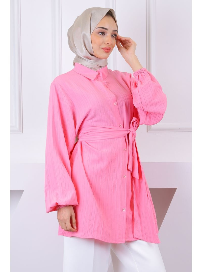İmaj Butik Pembe Bel Kuşaklı Tunik
