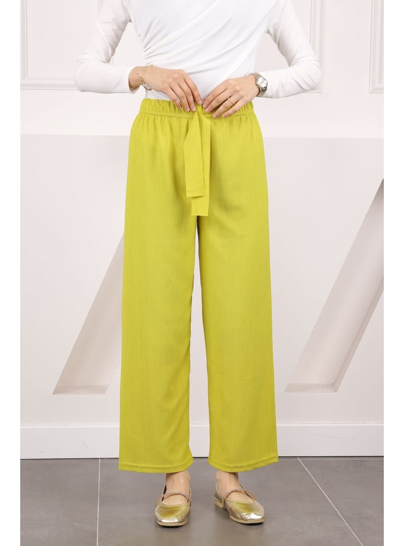 İmaj Butik Fıstık Yeşili Bürümcük Bol Paça Pantolon