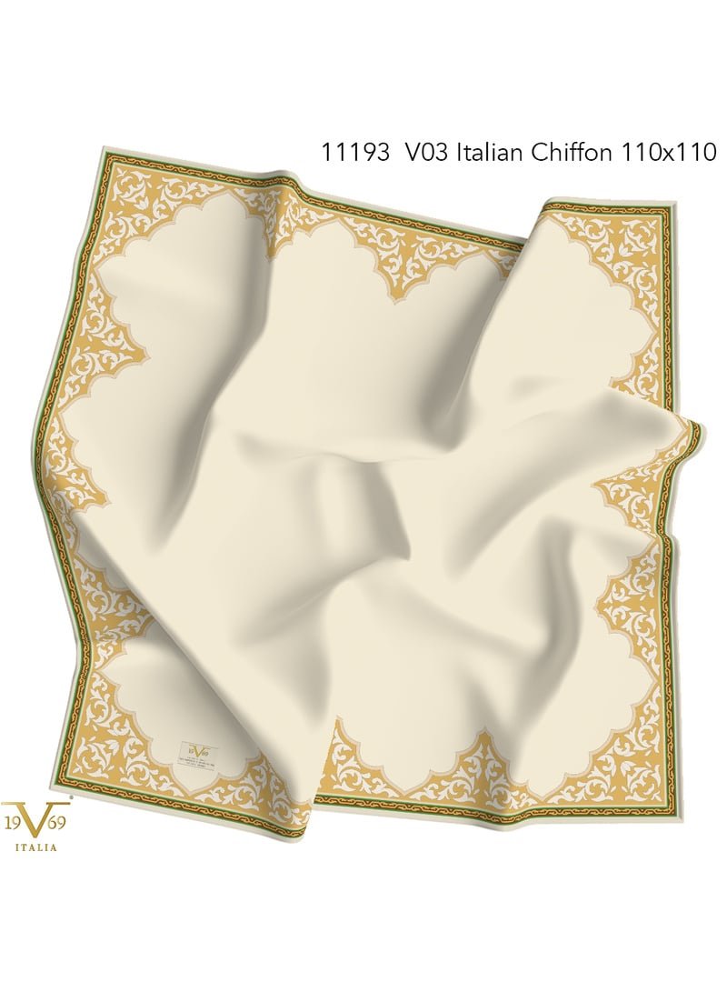 19v69 ITALIA Bej Desenli İtalyan Şifon Seri Eşarp Askısı İle Birlikte 110x110 Cm