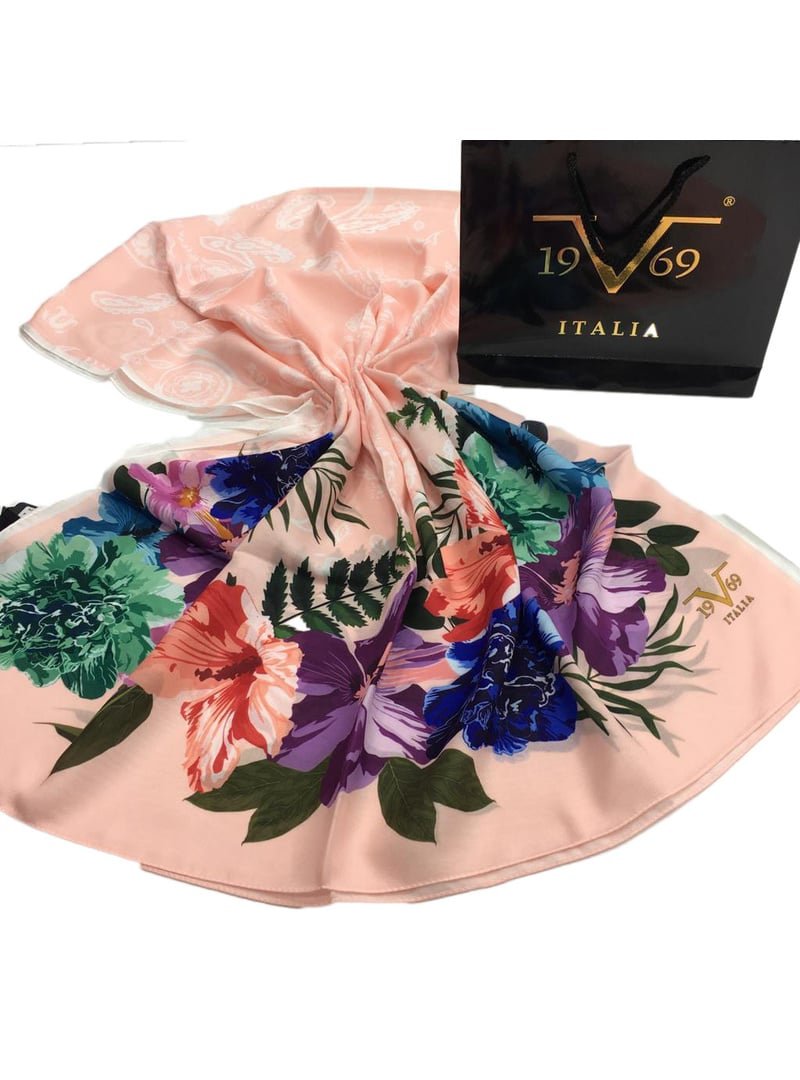 19v69 ITALIA Çiçekli Desen Pavia Seri Şal Askısı İle Birlikte 90x200 Cm Pudra Pembe